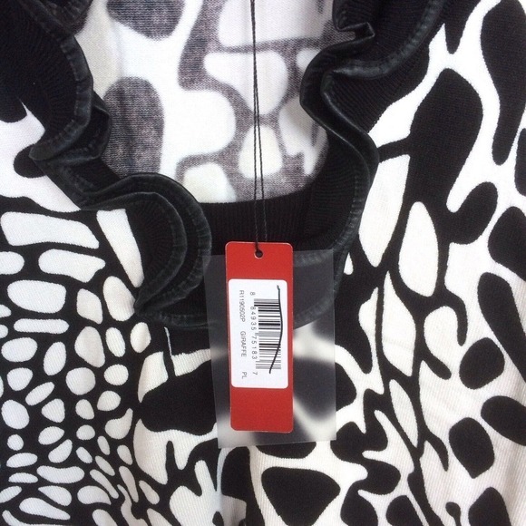 Red Petite Sweater Pullover SzPL Ruffle Collar Abstract Blk/Wht Sleeveless NWT - Picture 6 of 8